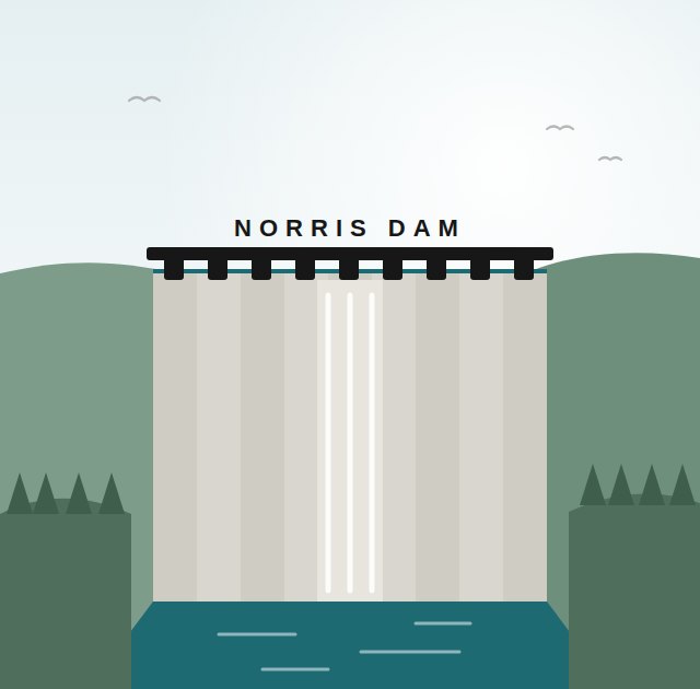 Illustration of a local landmark in Norris, Tennessee